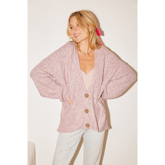 Free People Sweaters | Free People Molly Cable Cardi in Angel Food Cake | Color: Red | Size: Xs | Everlynnk's Closet